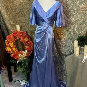 Satin V-Neck Maxi Dress in Shimmering Blue
